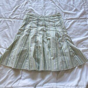 Vintage 90s Womens Medium Pleated Striped Green Skirt Coquette Dainty Romantic
